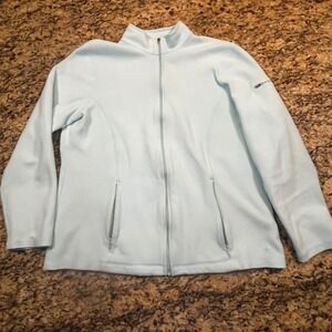LL Bean Womens Light Blue Full Zip Fleece Jacket L-REG Mock Neck Soft